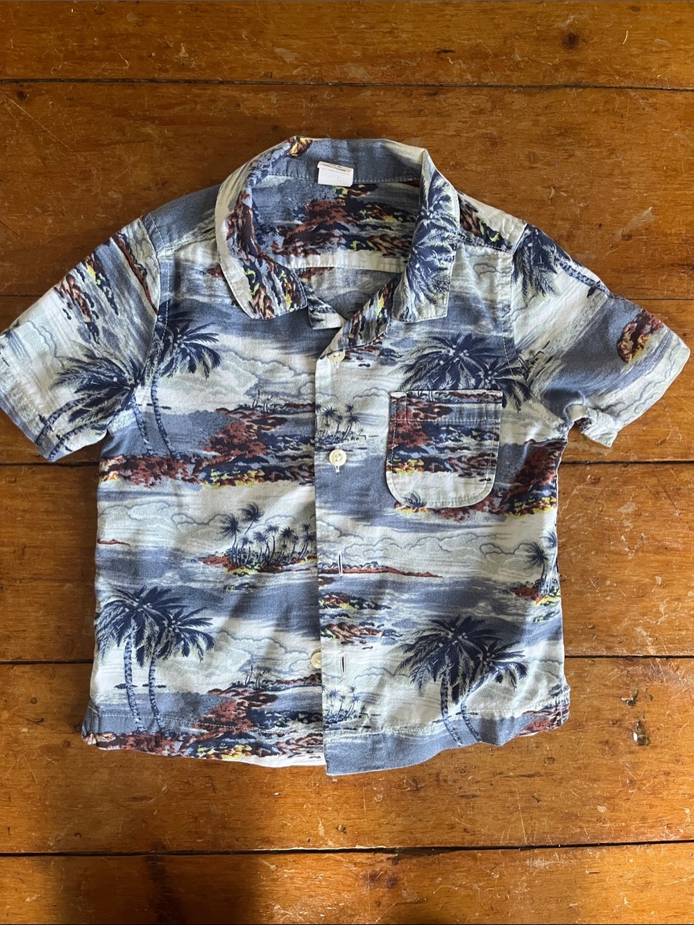 Kid’s Baby Gap Blue Tropical Print Short-Sleeve Shirt 2T